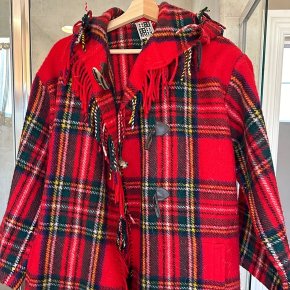 Vintage RUTY Paris Made in France Red checker jacket/cape 100% Wool - Picture 1 of 5